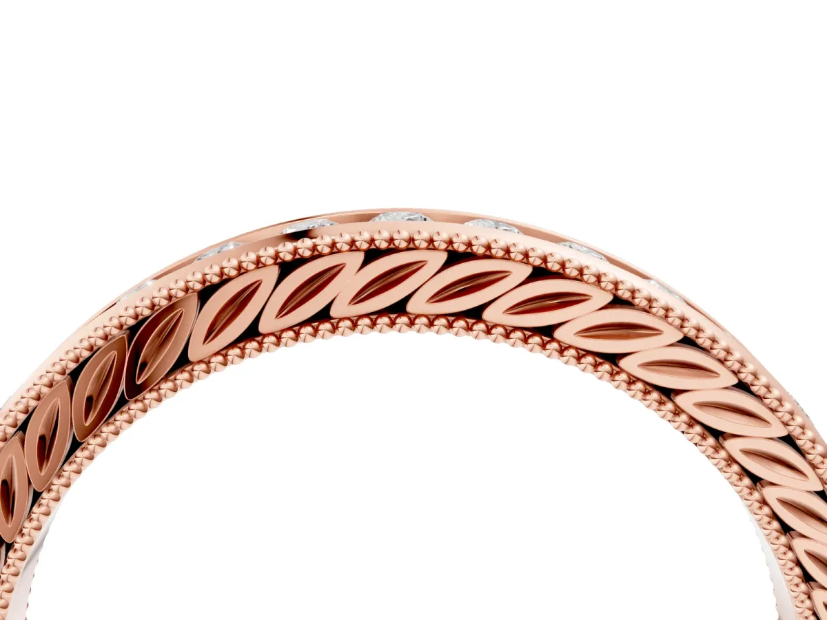Channel Set Round Diamond Milgrain Edge Wedding Band Rose gold