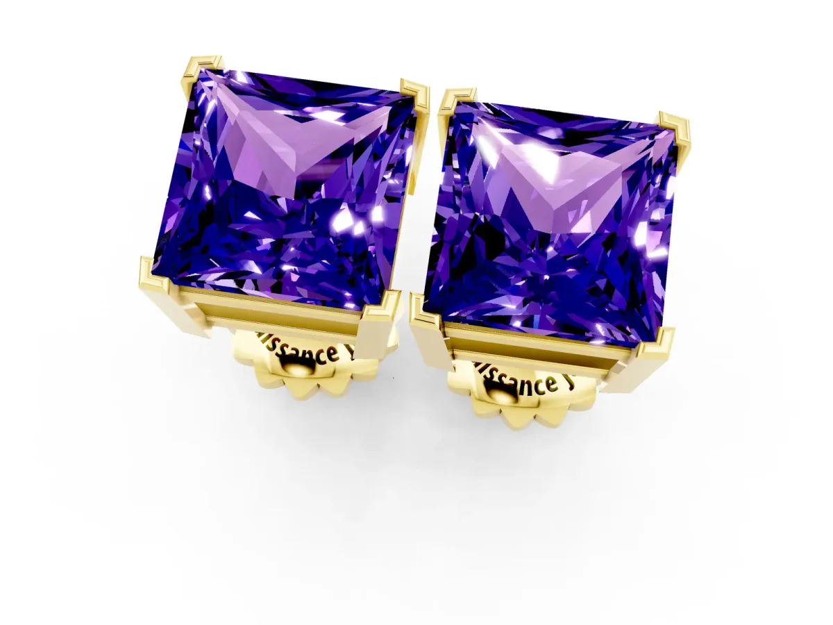 Princess Cut Tanzanite Stud Earrings Yellow gold