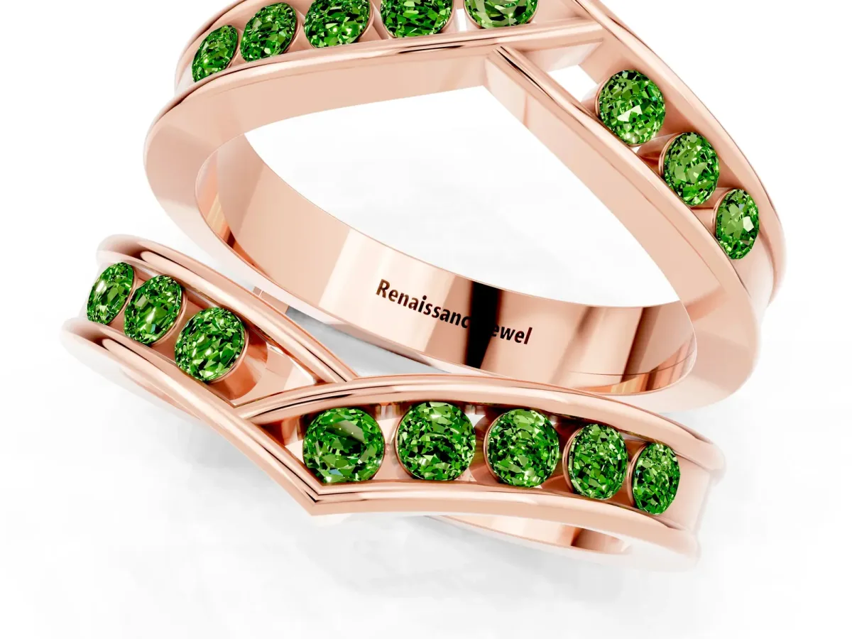 Round Peridot Channel-Set Chevron Band Rose gold