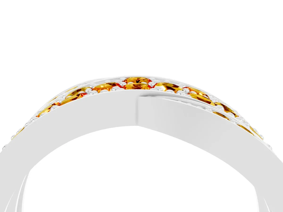 Pavé Round Citrine Crossover Band with Bead Prong Setting Platinum