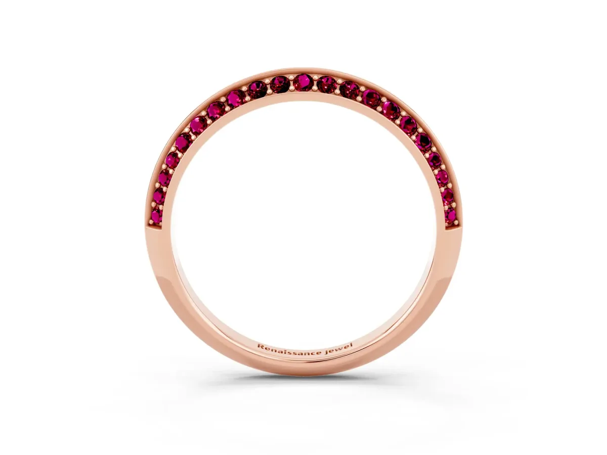 Double Row Pavé Round Garnet Eternity Band with Channel Setting Rose gold