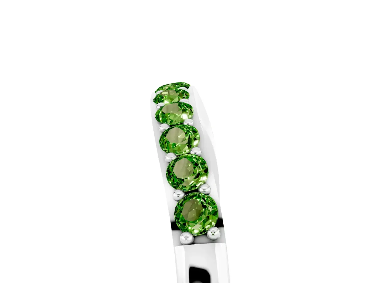 Round Peridot Curved Wedding Band with Channel Setting Platinum