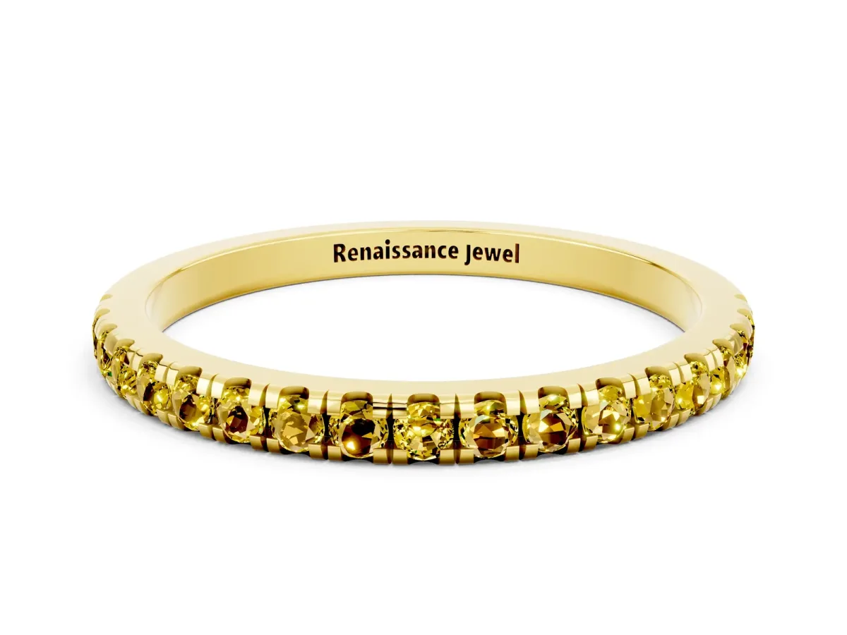 Pavé Round Yellow Sapphire Half Eternity Band with Shared Prong Setting Yellow gold