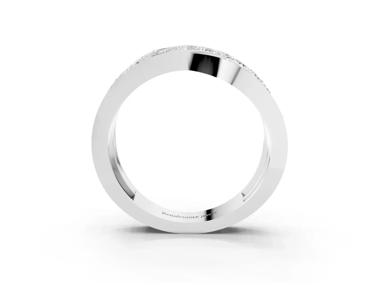 Pavé Round Diamond Crossover Band with Bead Prong Setting Platinum