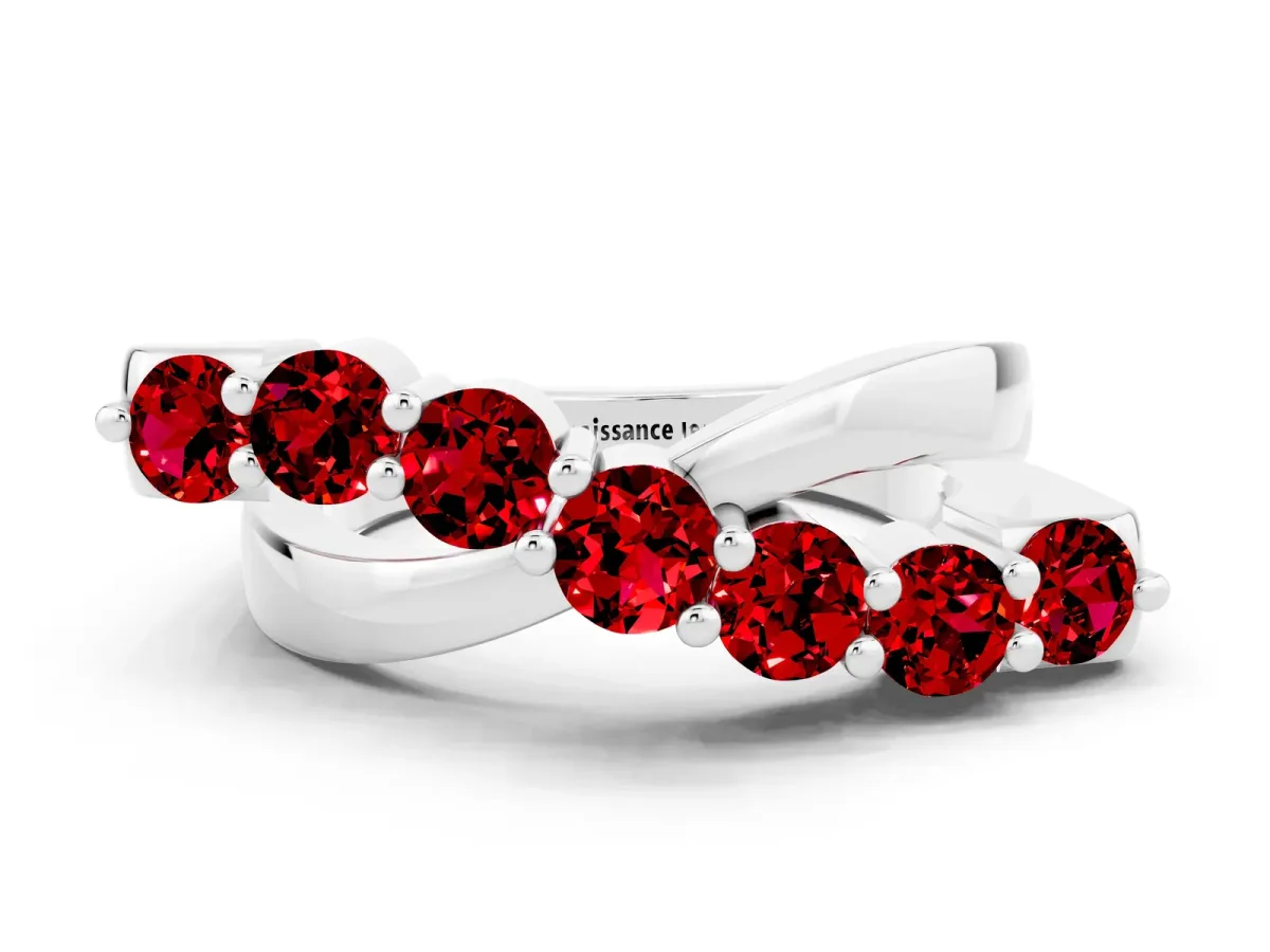 Round Ruby Prong-Set Crossover Band Silver