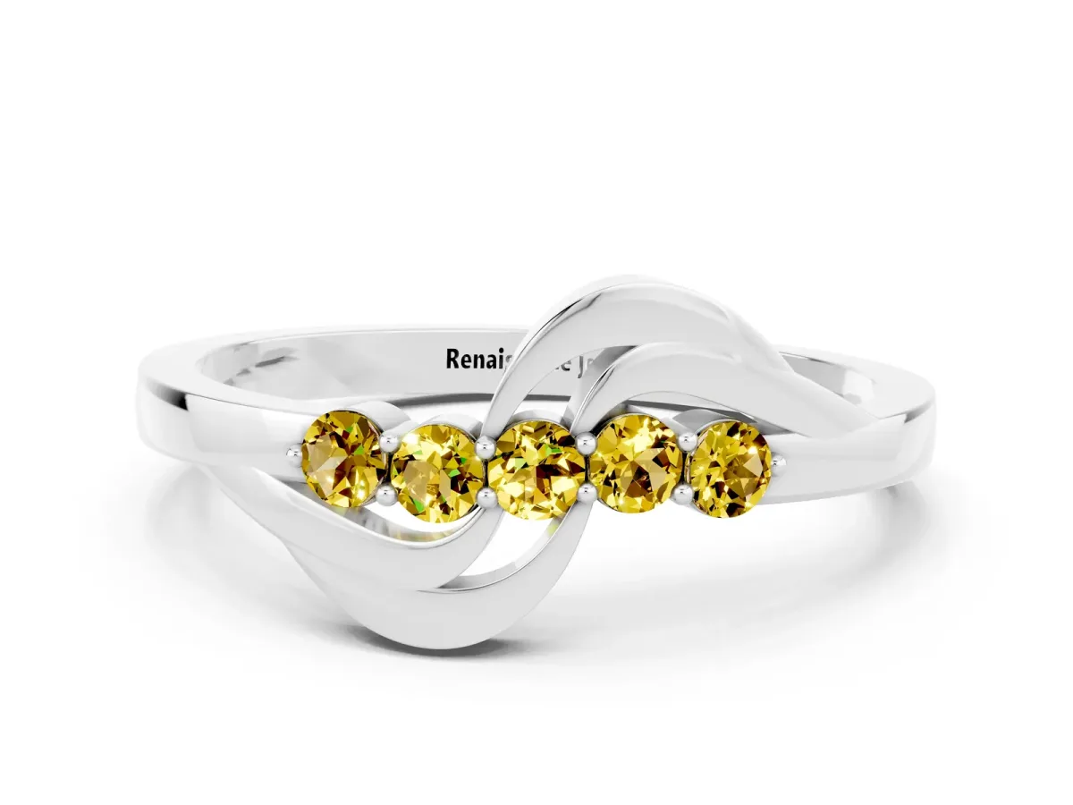 Five-Stone Round Yellow Sapphire Crossover Band with Prong Setting Platinum