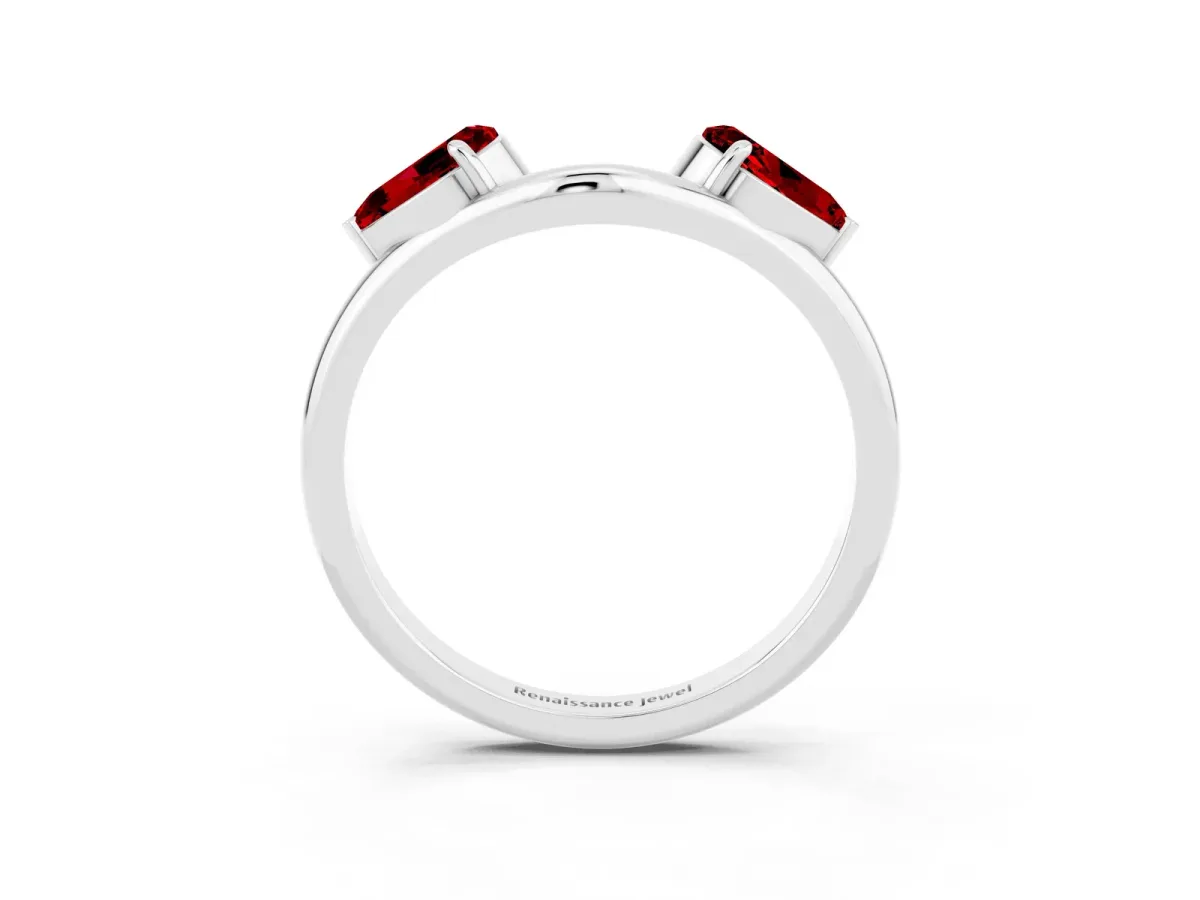Two-Stone Pear Ruby Bypass Ring with Prong Setting Silver