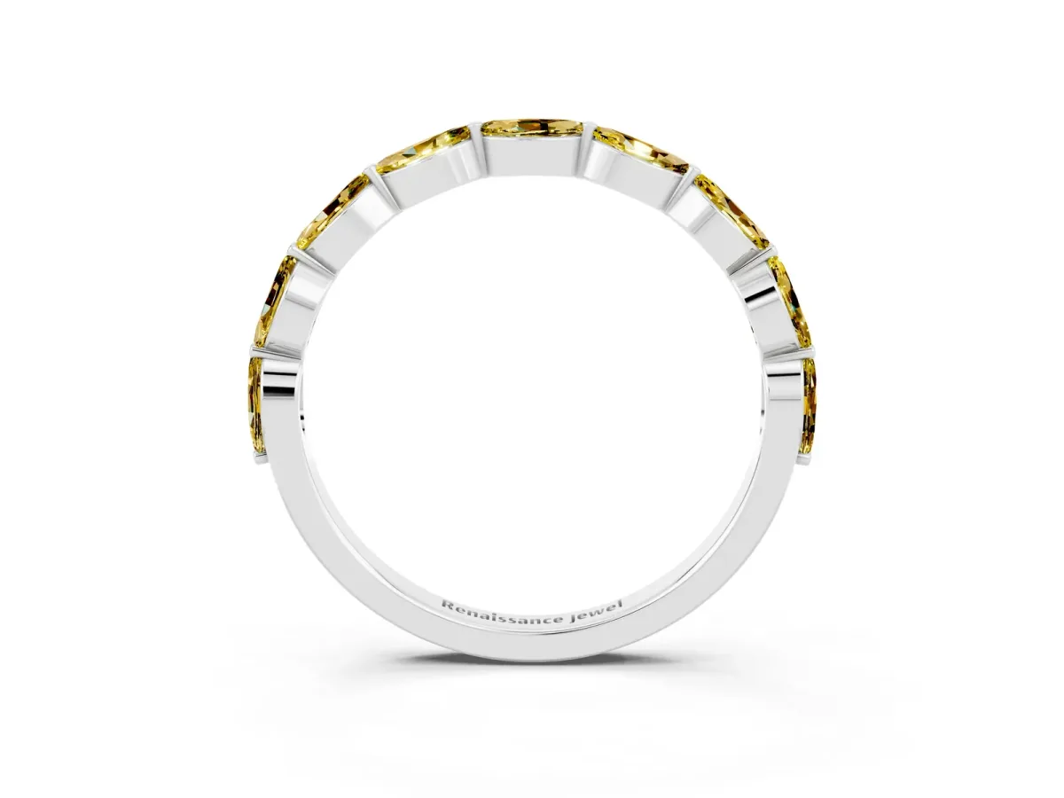 Marquise Yellow Sapphire Half Eternity Band with Prong Setting Silver