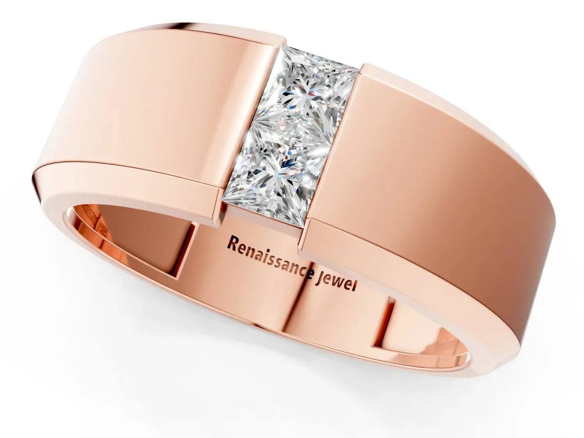 Princess Diamond Two-Stone Mens Band Rose gold