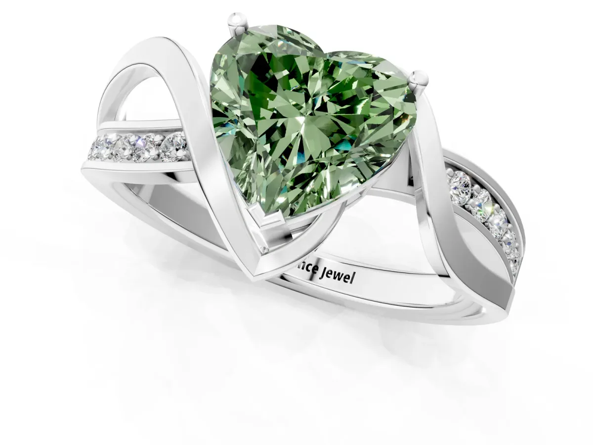 Fancy Green Heart Cut Solitaire Twisted Band with Prong Setting Platinum