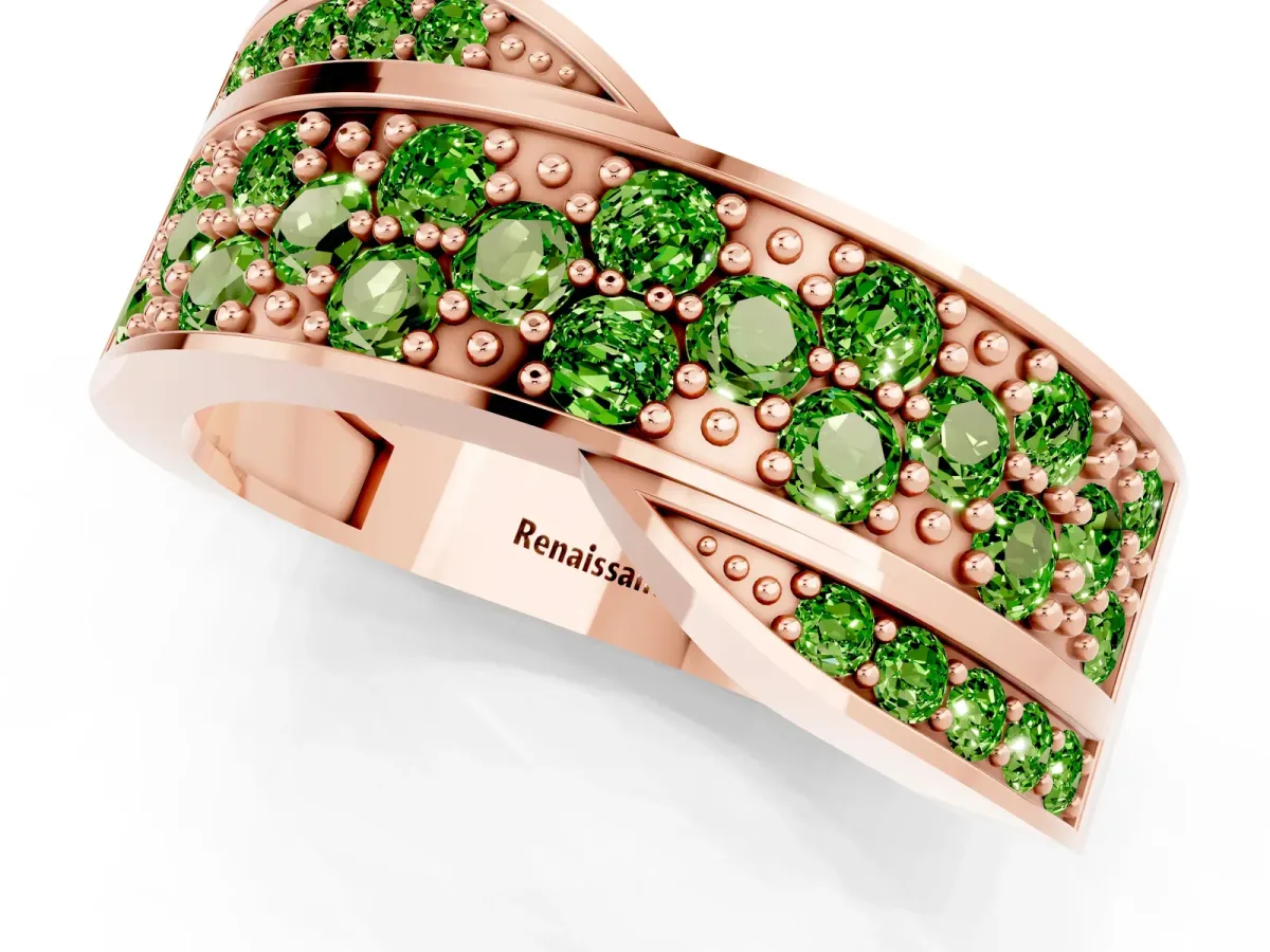 Pavé Round Peridot Crossover Band with Bead Prong Setting Rose gold