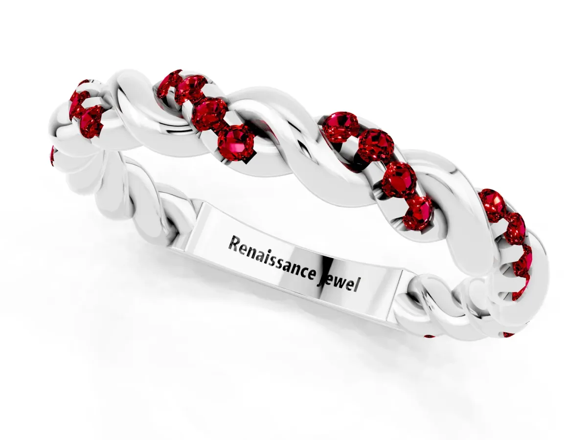 Twisted Pavé Round Ruby Eternity Band Platinum