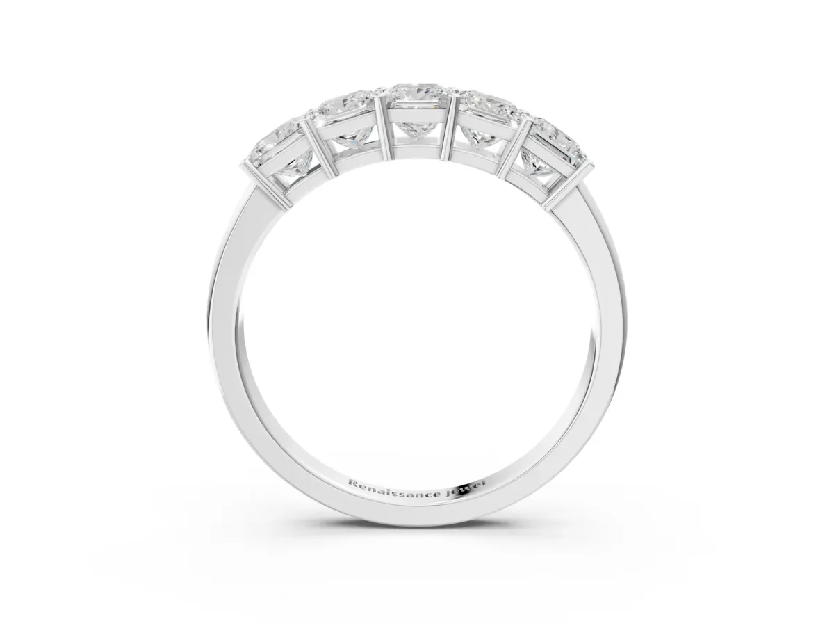 Princess Cut Five-Stone Diamond Band with Prong Setting Silver