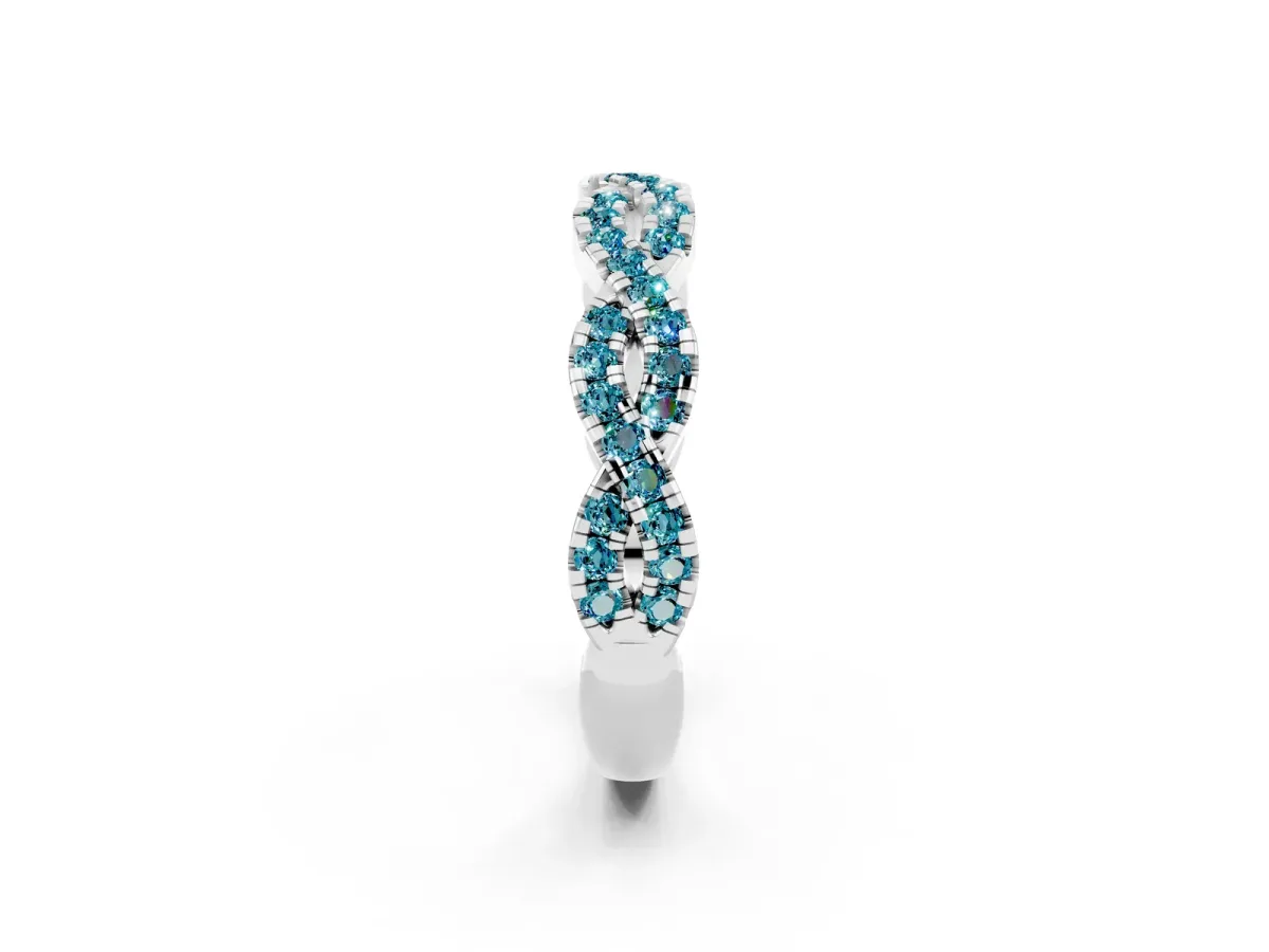 Round Blue Topaz Twisted Eternity Band with Pavé and Shared Prong Setting Platinum