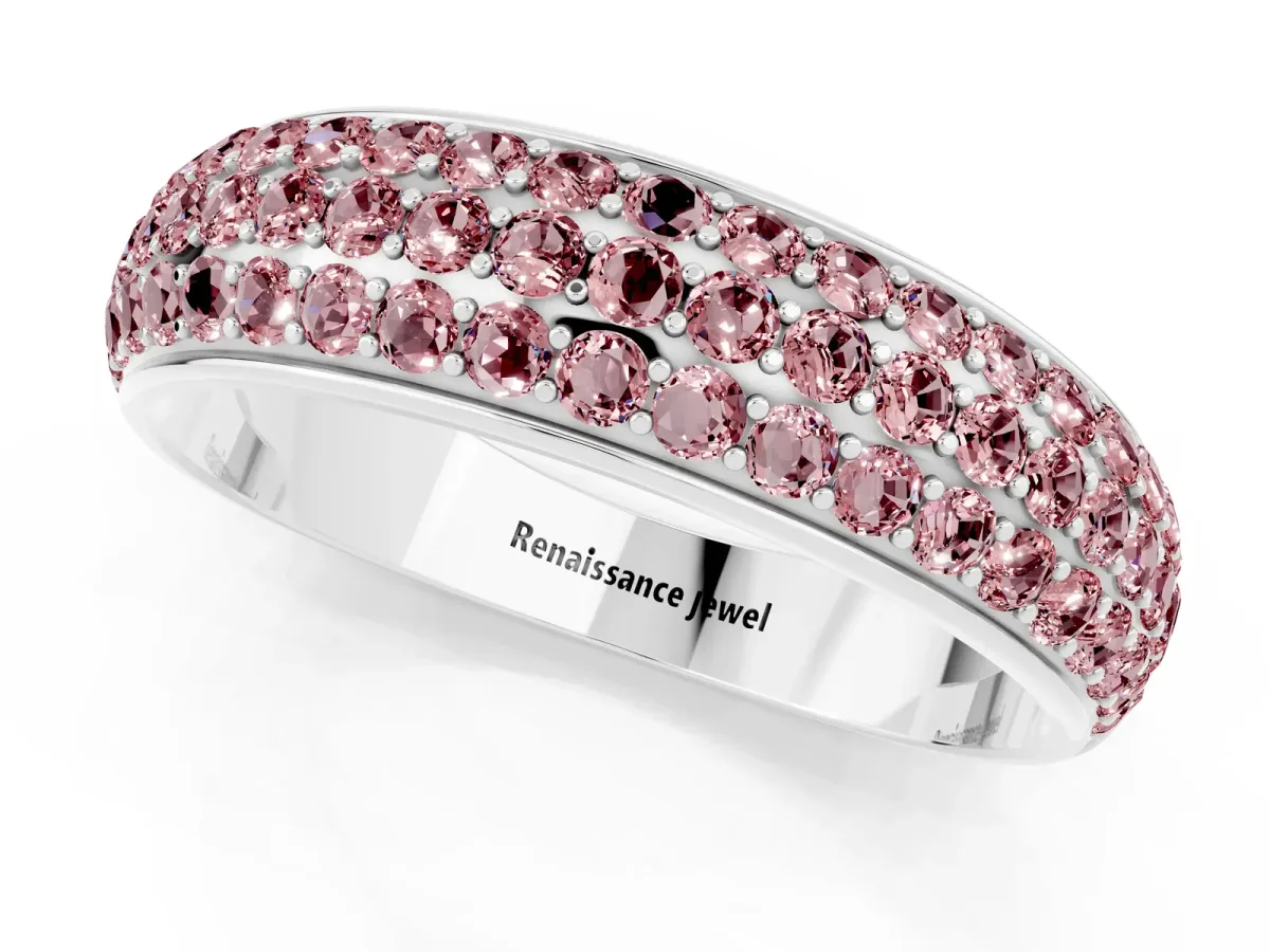Three-Row Round Morganite Eternity Band with Shared Prong Setting Platinum