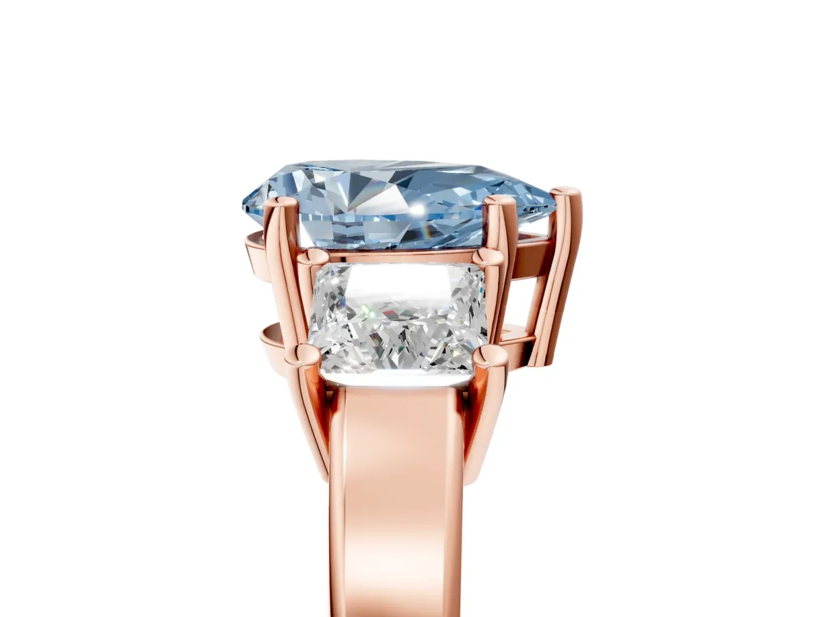 Fancy Blue Three-Stone Pear Cut Cut Solitaire Ring with Prong Setting Rose gold