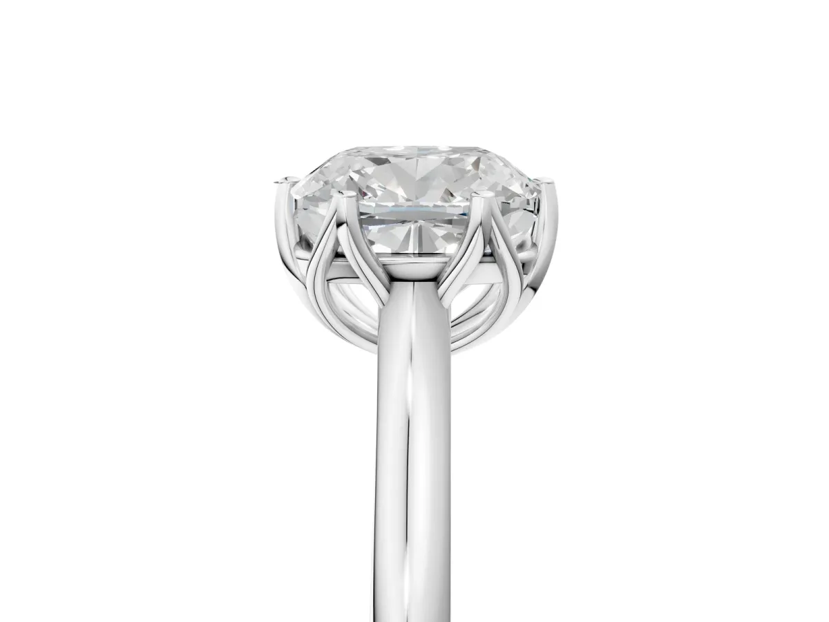 Cushion Cut Solitaire Cathedral Diamond Ring with Six-Prong Setting Silver