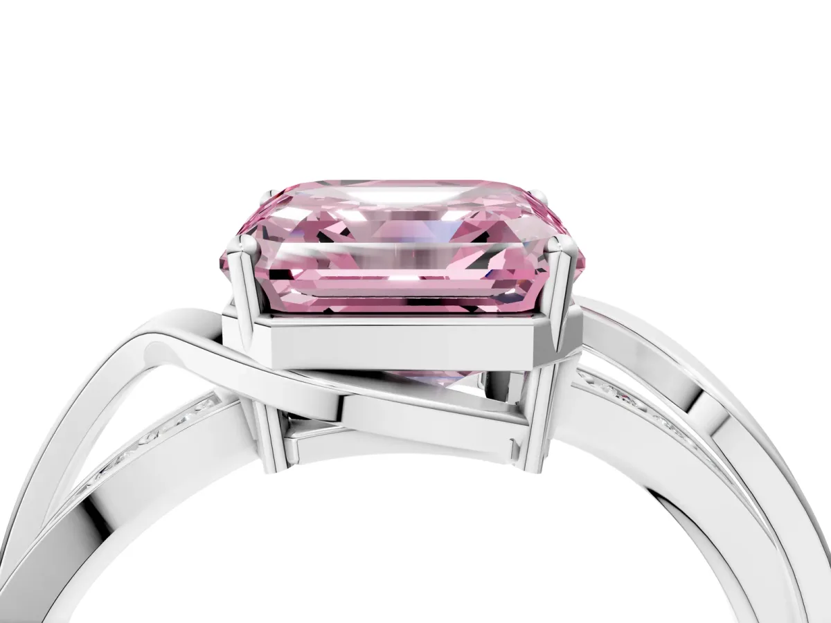 Fancy Pink Asscher Cut Solitaire Twisted Band with Prong Setting Platinum
