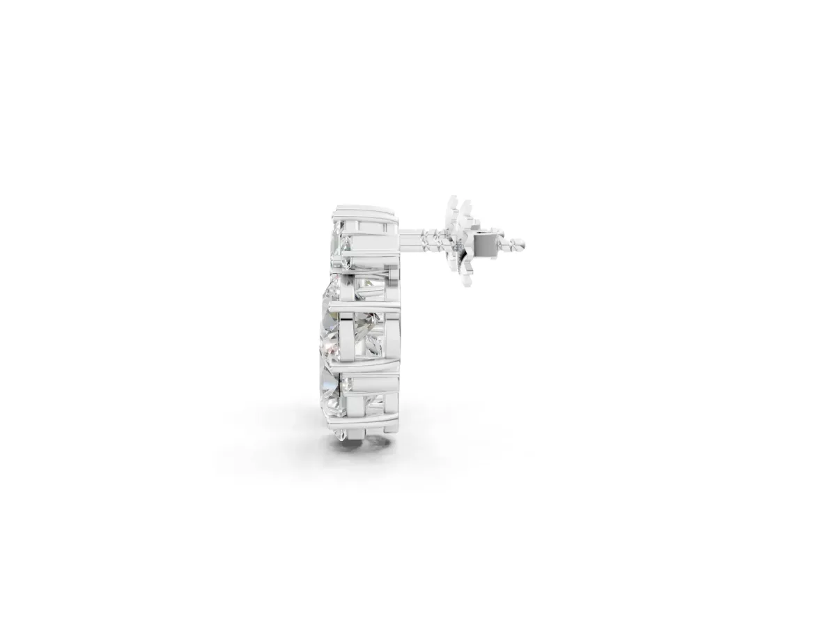 Multi-Shape Diamond Mosaic Five Stone Stud Earrings Silver