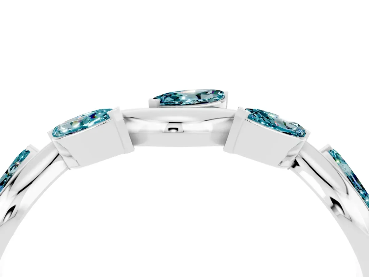 Marquise Blue Topaz Twisted Band with Prong Setting White gold