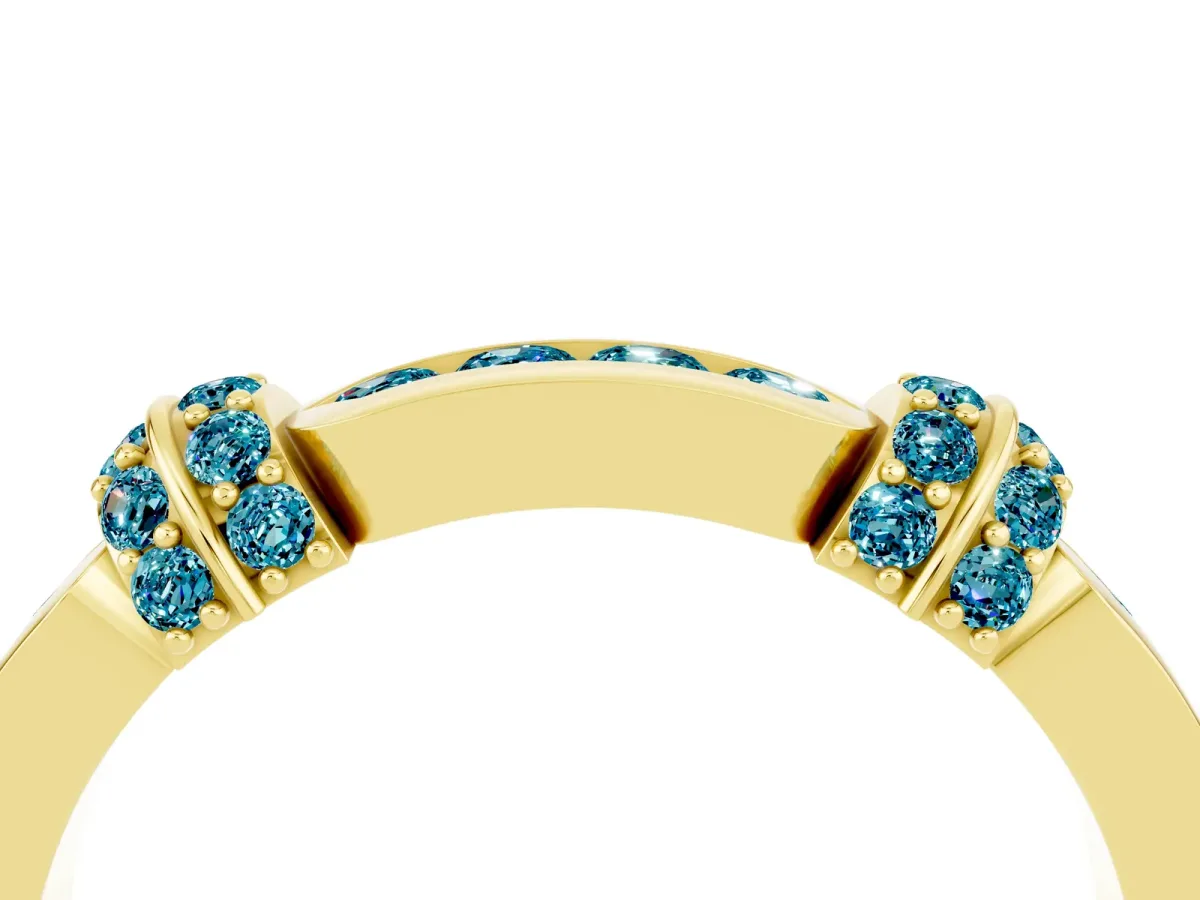 Pavé Round Blue Topaz Link Band with Bezel Setting Yellow gold