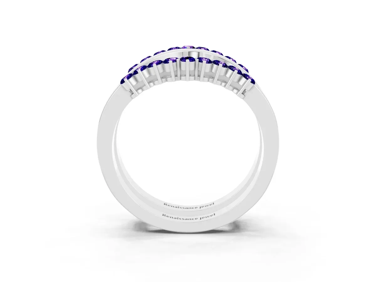 Round Tanzanite Chevron Contour Band with Prong Setting Silver