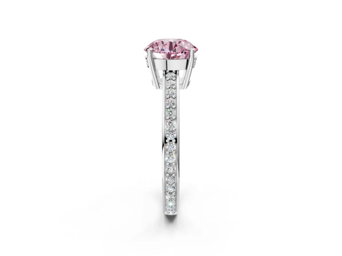 Fancy Pink Round Cut Solitaire Pavé Band Prong Setting Ring Silver