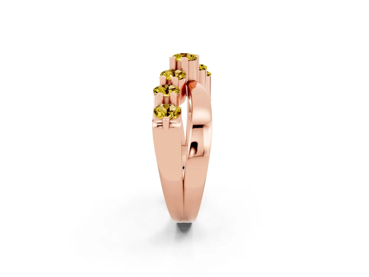 Round Yellow Sapphire Prong-Set Crossover Band Rose gold