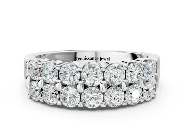 Three-Row Round Diamond Channel Band with Shared Prong Setting White gold