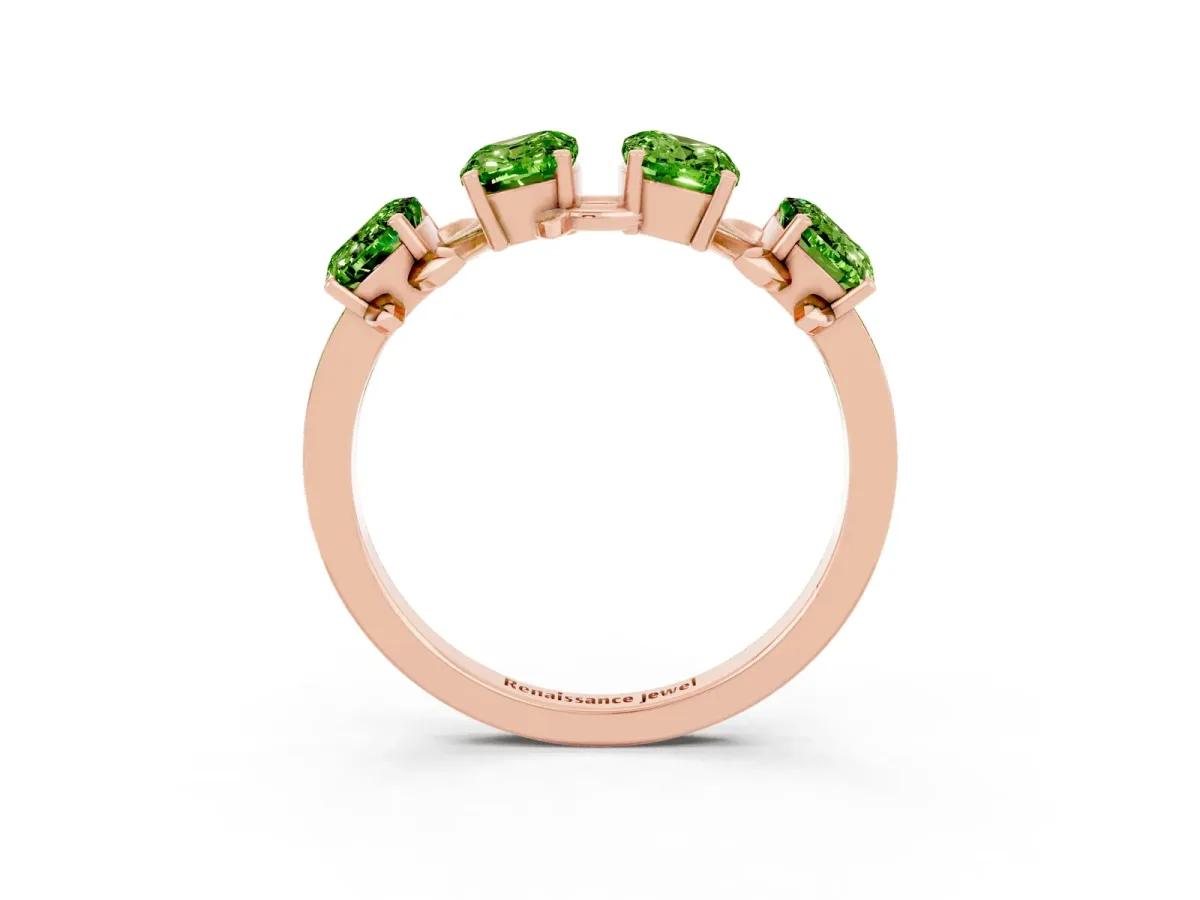 Emerald Cut Peridot Prong-Set Half Eternity Band Rose gold