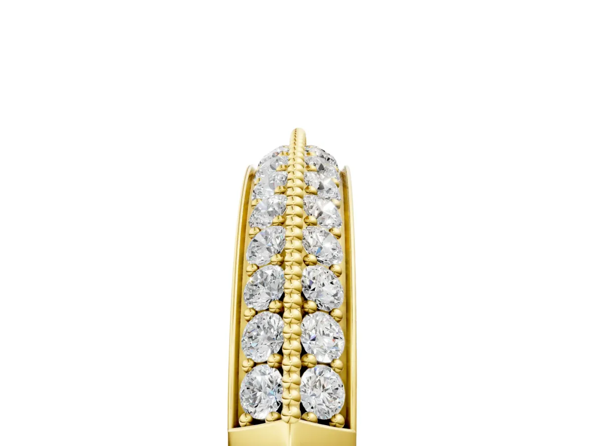 Double Row Pavé Round Diamond White Gold Band with Shared Prong Setting Yellow gold