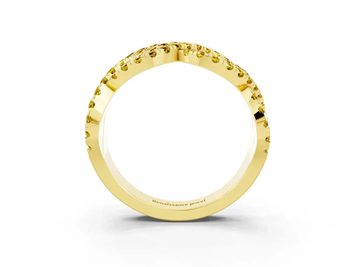 Pavé Round Yellow Sapphire Infinity Twist Band with Shared Prong Setting Yellow gold