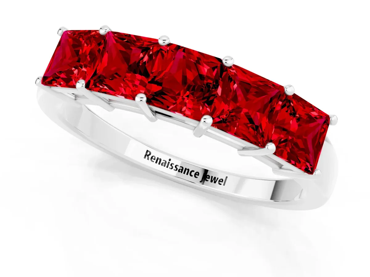 Princess Cut Five-Stone Ruby Band with Prong Setting Silver