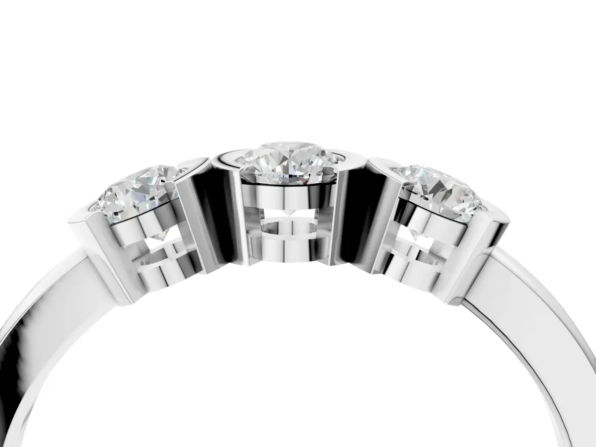Three-Stone Round Diamond Half Bezel Prong Band Platinum