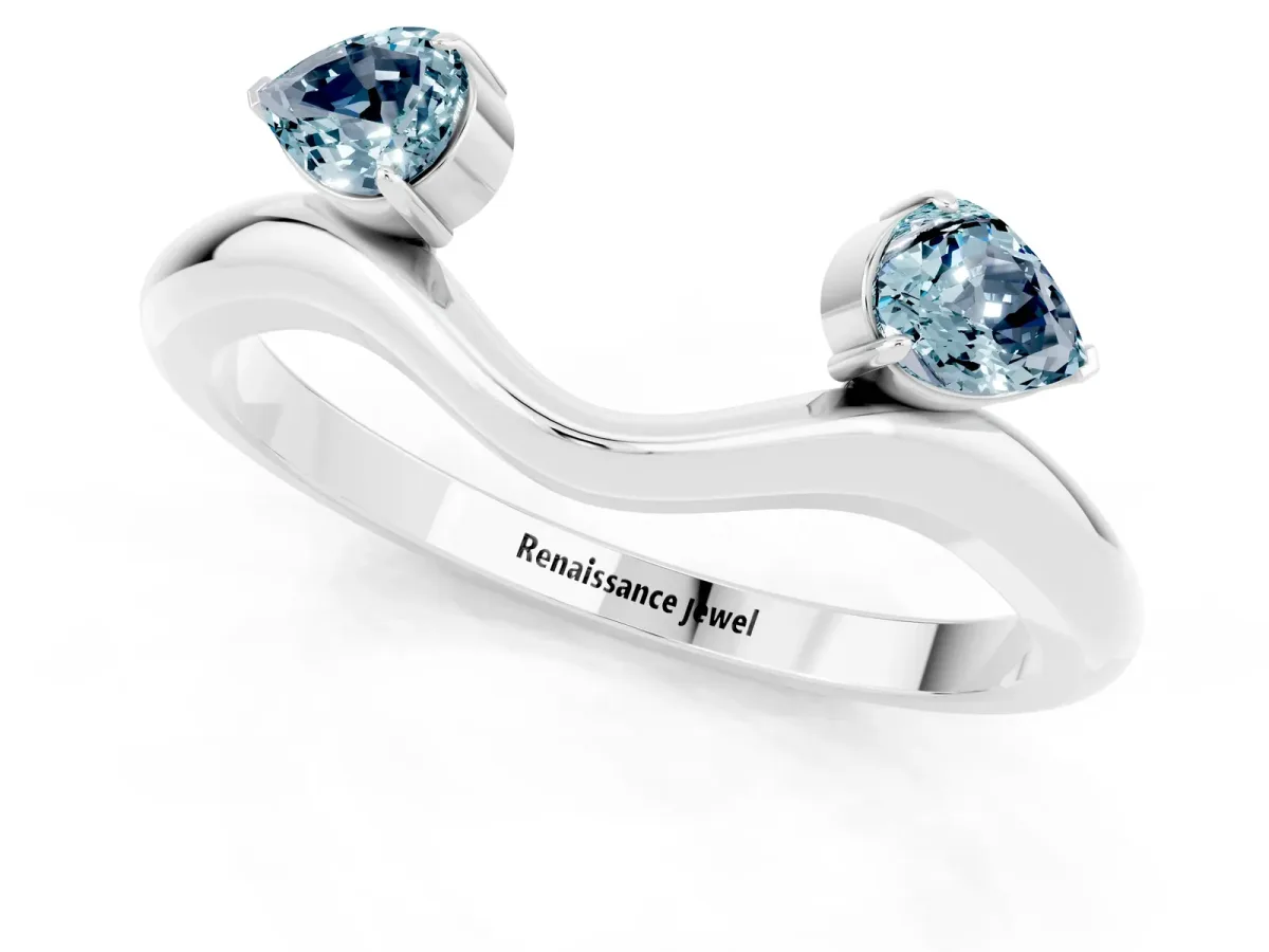Pear Cut Aquamarine Two-Stone Open Band Ring with Prong Setting Silver