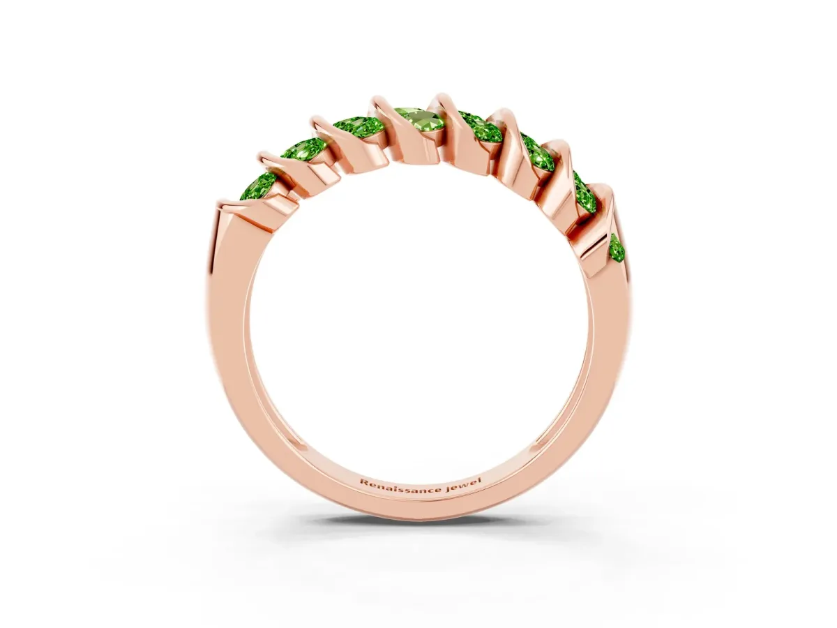 Channel Set Round Peridot Multi-Row Band Rose gold