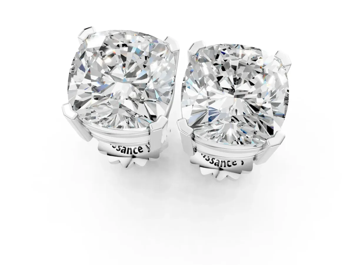 Cushion Cut Diamond Stud Earrings Silver