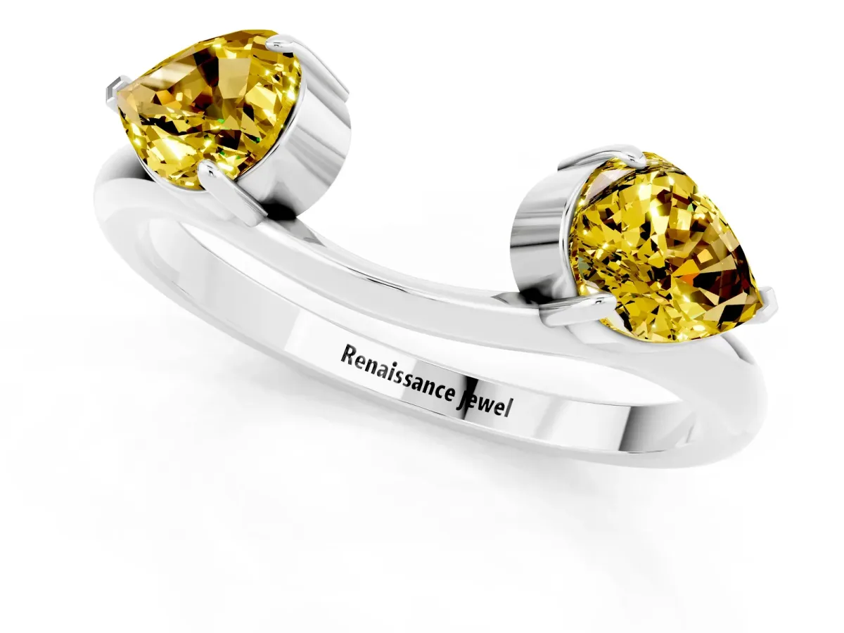 Two-Stone Pear Yellow Sapphire Bypass Ring with Prong Setting Silver