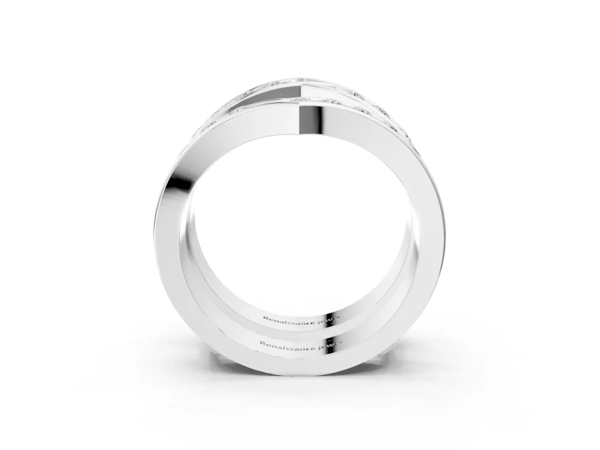 Round Diamond Channel-Set Chevron Band Silver