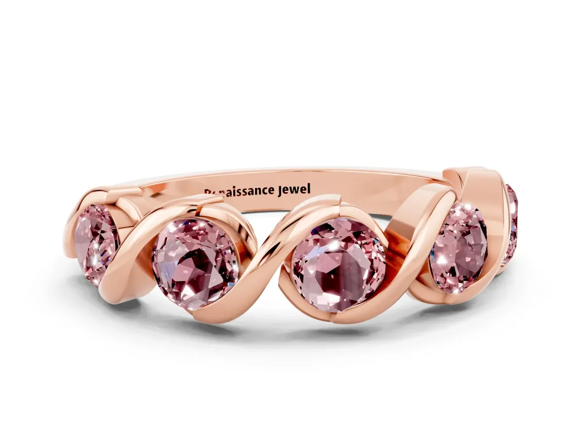 Round Morganite Wave Band with Channel Setting and Shared Prongs Rose gold