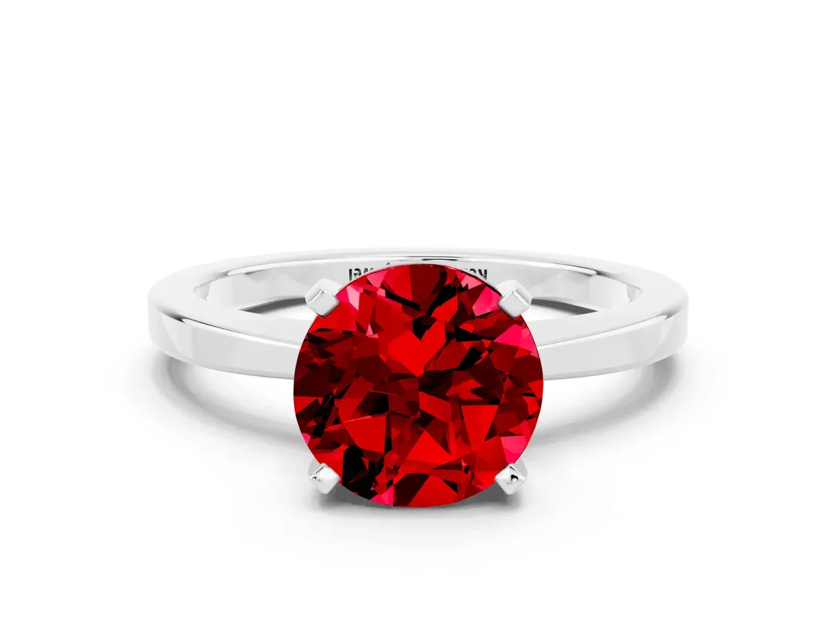 Round Cut Ruby Solitaire Engagement Ring with Classic Band and Four-Prong Setting Silver