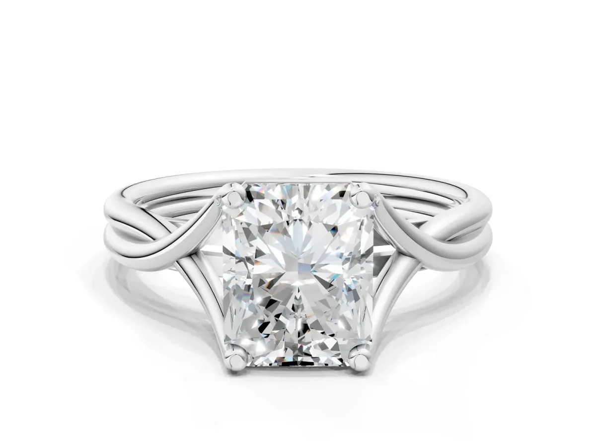 Radiant Cut Diamond Solitaire Twist Band Prong Setting Ring Platinum
