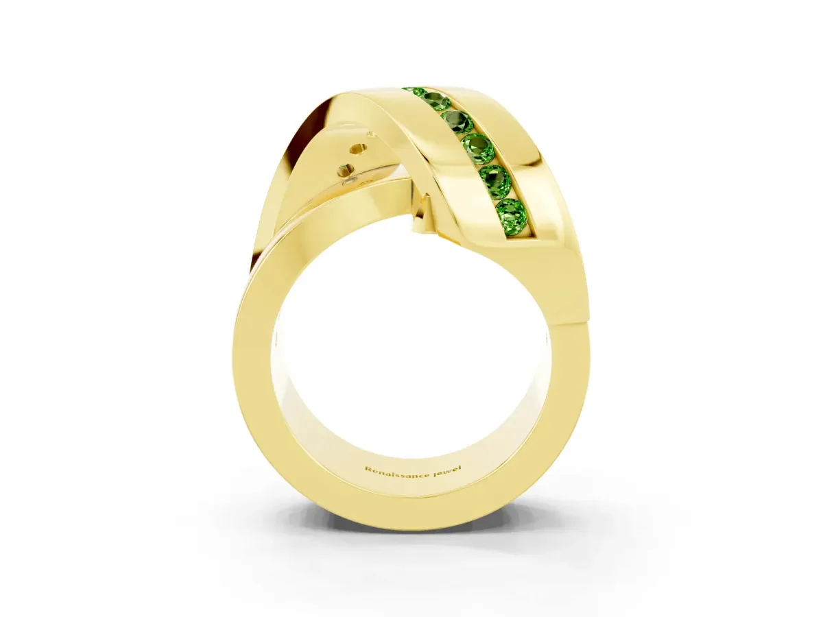 Pavé Round Peridot Crossover Band with Channel Setting Yellow gold