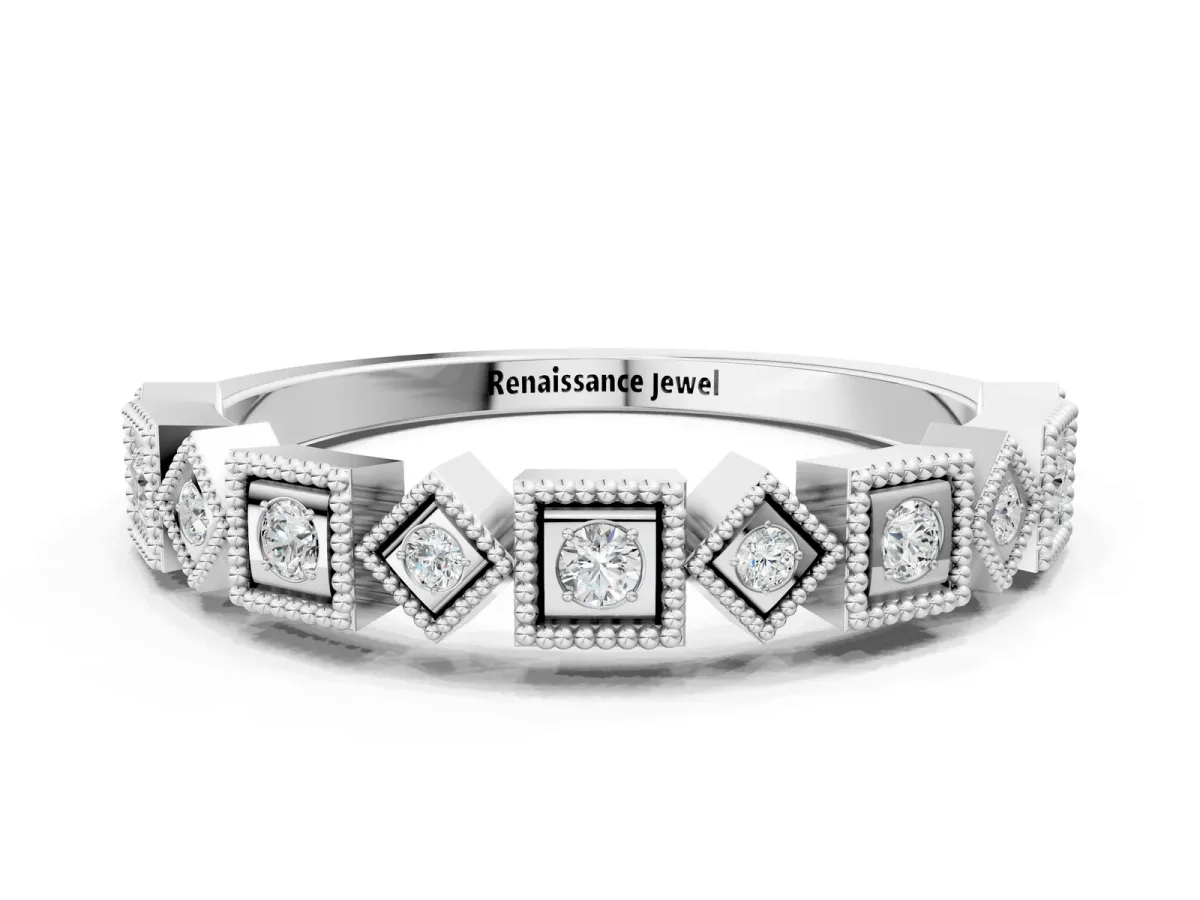 Milgrain Square Diamond Eternity Band with Bezel Setting Platinum