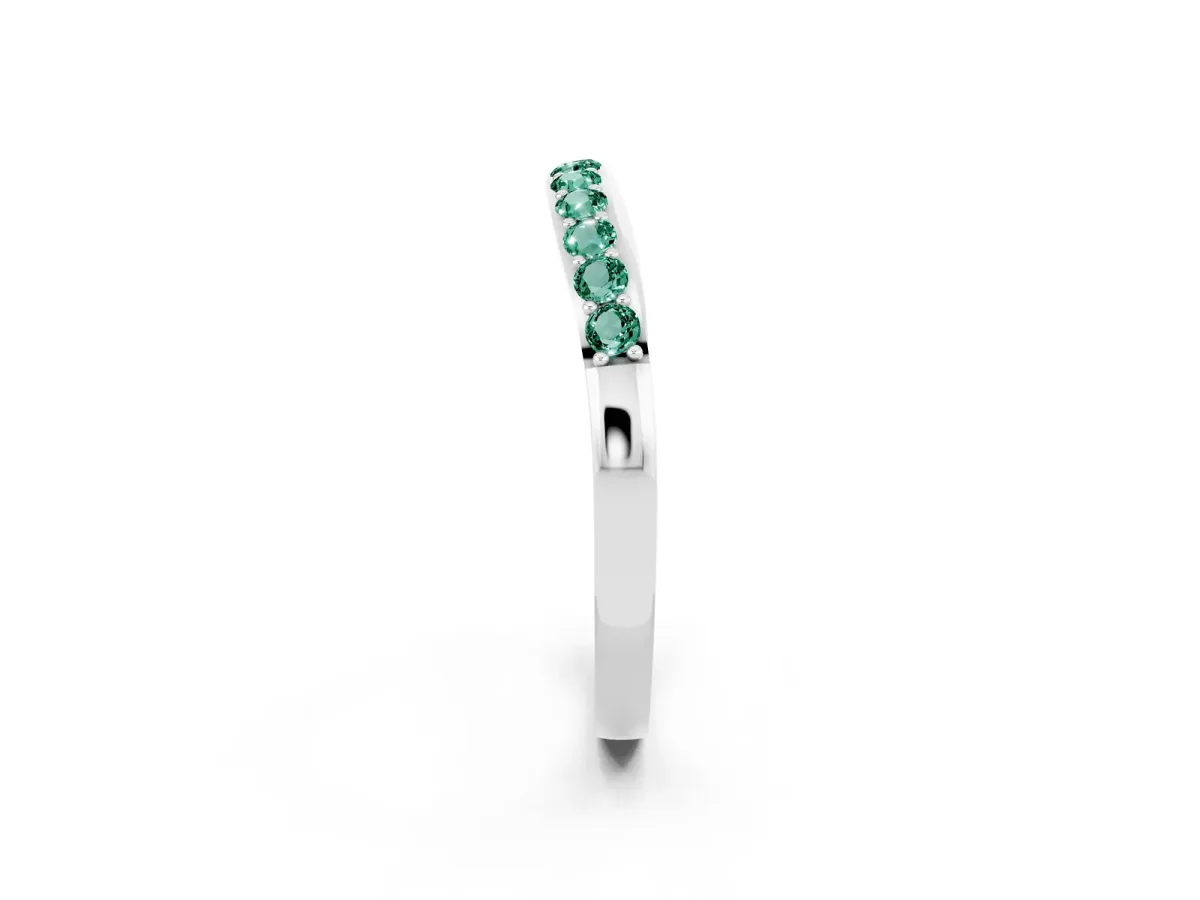 Round Green Sapphire Curved Wedding Band with Channel Setting Platinum