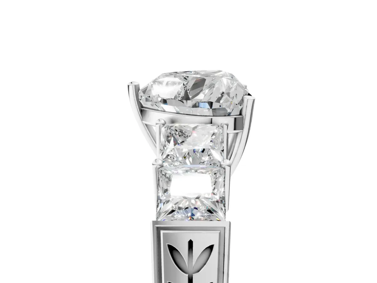 Heart Cut Solitaire Princess Side Stone Engraved Band Prong Setting Ring Platinum
