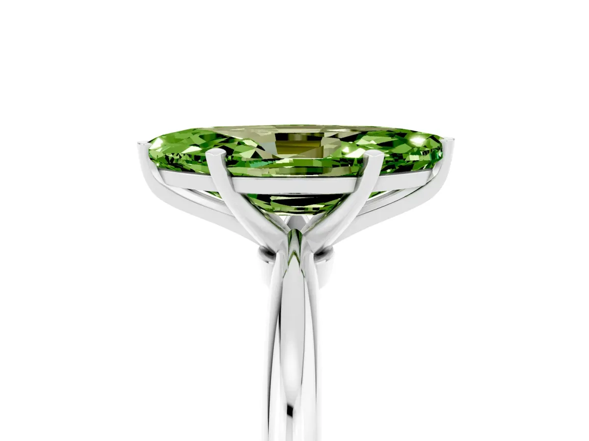 Marquise Cut Peridot Solitaire Ring with Six-Prong Setting and Classic Band Silver