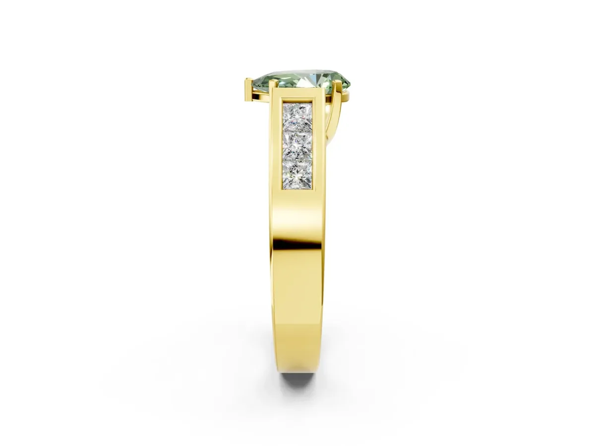 Fancy Green Pear Cut Cut Channel Set Solitaire Ring with Four-Prong Setting Yellow gold