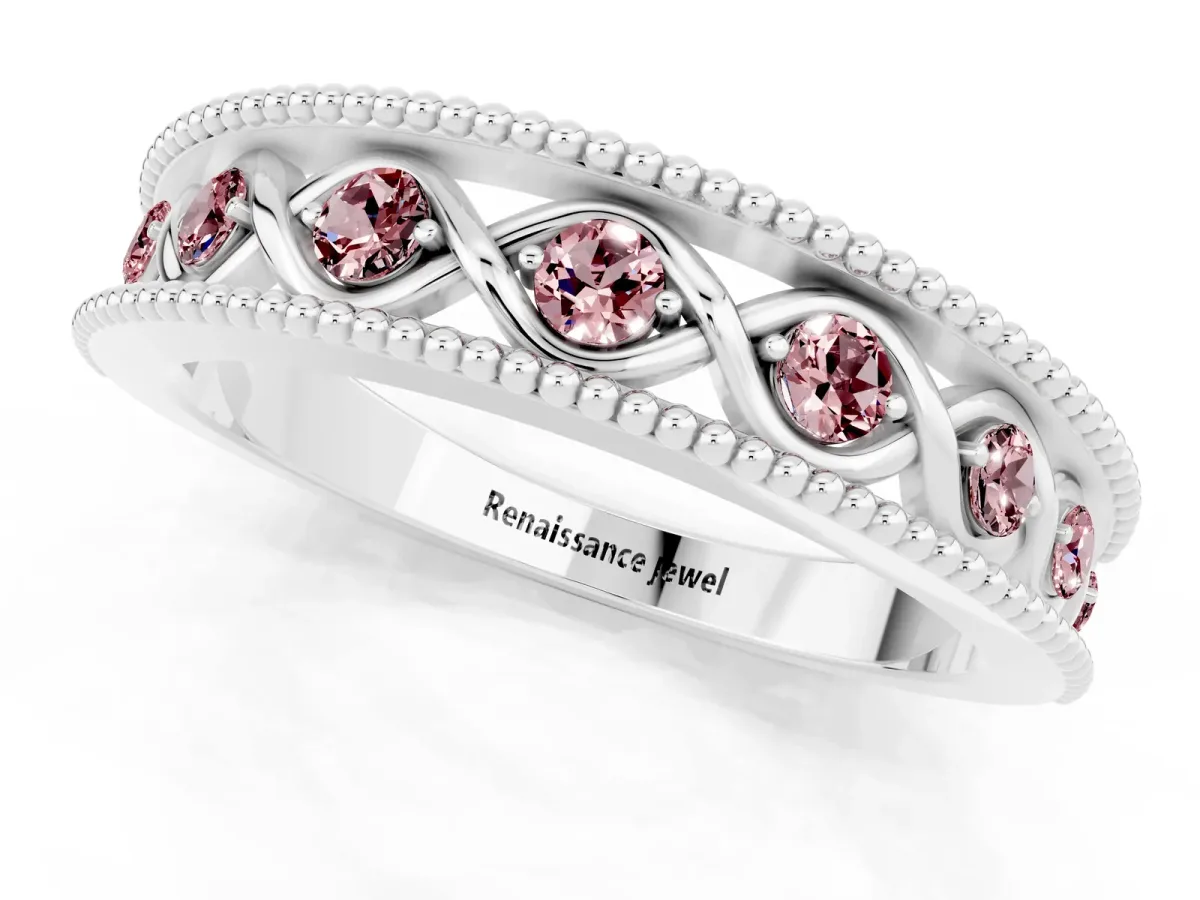 Round Morganite Twist Milgrain Band with Bezel Setting Platinum
