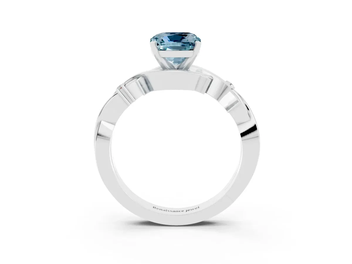 Cushion Cut Aquamarine Solitaire Ring with Twisted Band and Prong Setting Silver